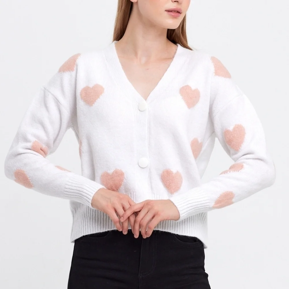 Pink Heart Crop Cardigan OS Med-Large - Picture 4 of 8